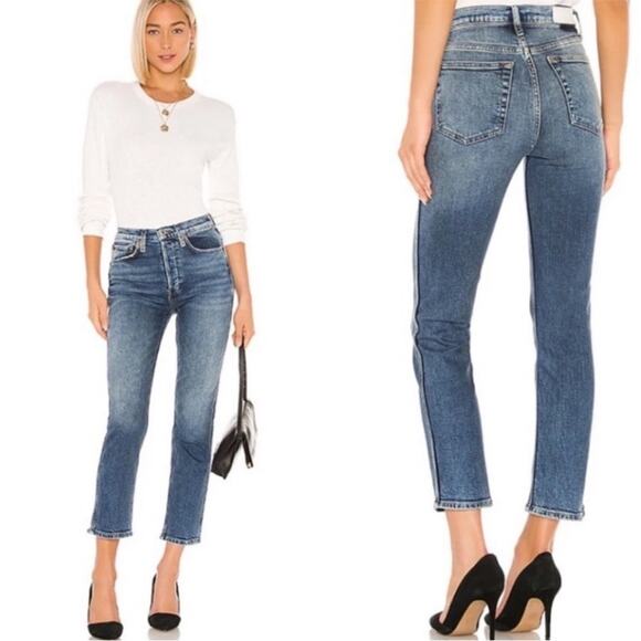 Re/Done Cigarette High Rise Slim Ankle Length Denim Jeans Retro Stone Size 30 - Picture 12 of 12